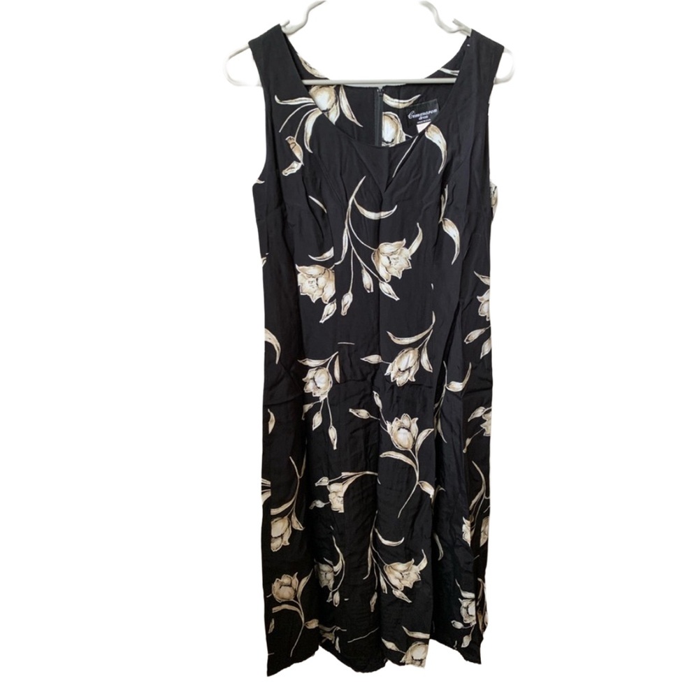 CIMMARON DRESS Women’s Black Tan Ivory Floral Print Sleeveless Midi Dress